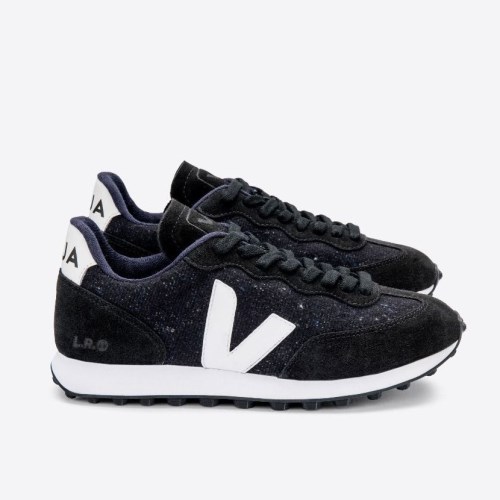 Veja Rio Branco Flannel Mens Trainers Black/Navy UK 89856